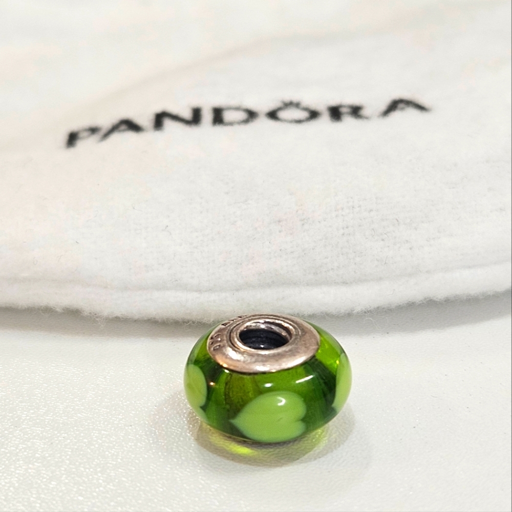 Pandora Hearts Green Murano Glass Bead Retired Pandora 925 Sterling Silver Charm